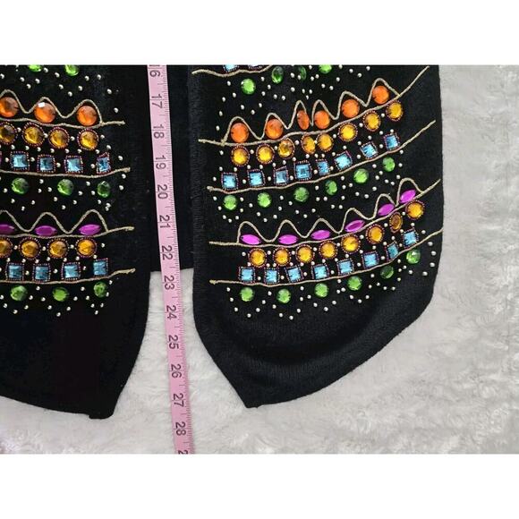 Carducci Lambswool Angora Blend Artsy Embellished Sequin Jeweled Open Vest Small - Picture 7 of 7